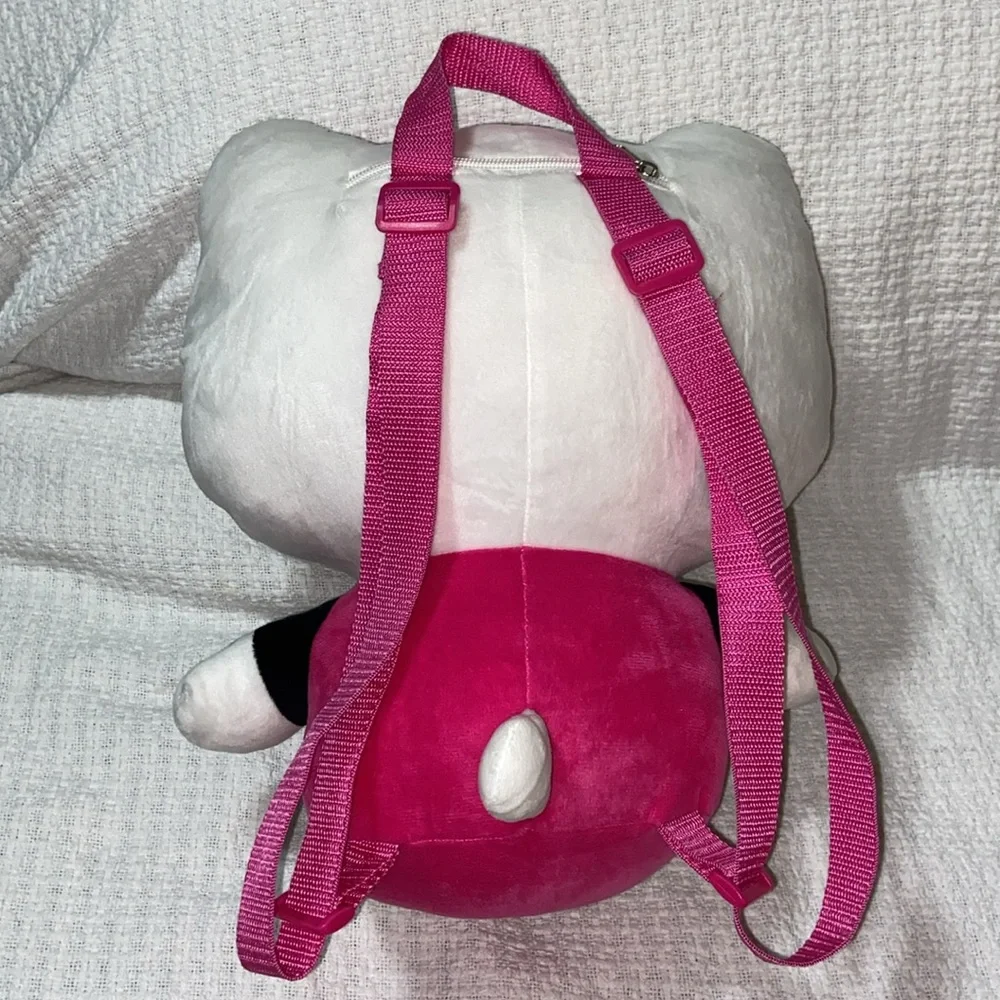 Nwot Hello Kitty Soft Plush Backpack Web Straps Pink White Zip Pocket - Picture 7 of 12